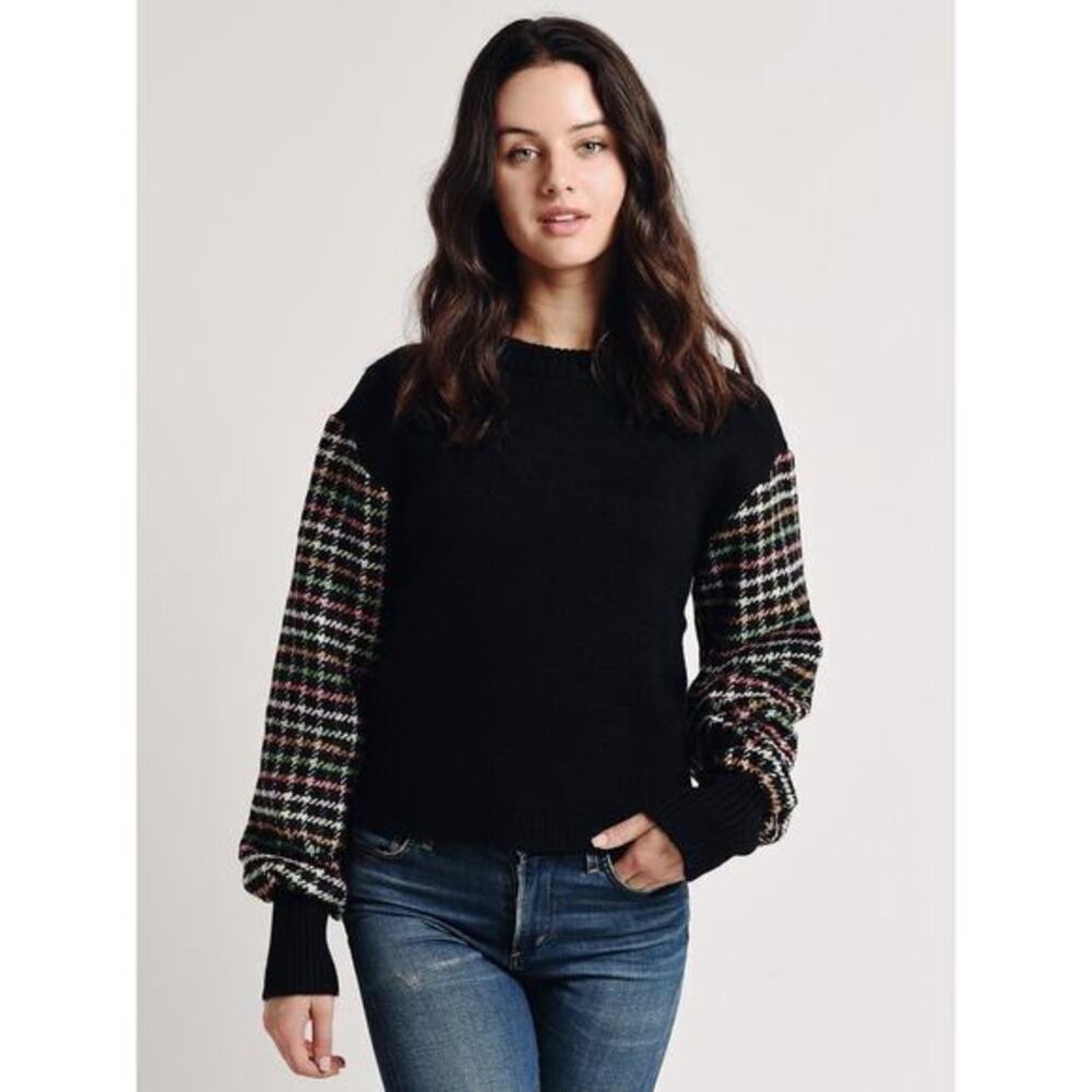 Anthropologie English Factory Checkered Houndstooth Plaid Sleeve Sweater small